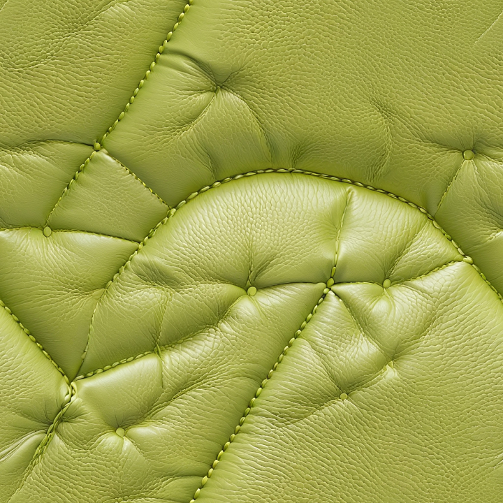 Quilted Lime Green Leather Upholstery with Fine Grain and Rounded Stitc… seamless PBR texture preview