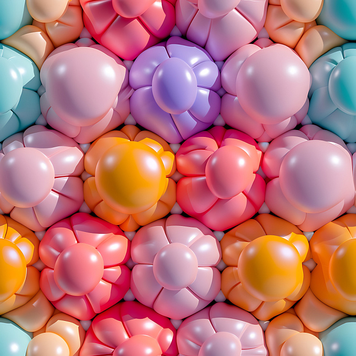 Inflated Puffy Panels in Pastel Colors seamless PBR texture preview