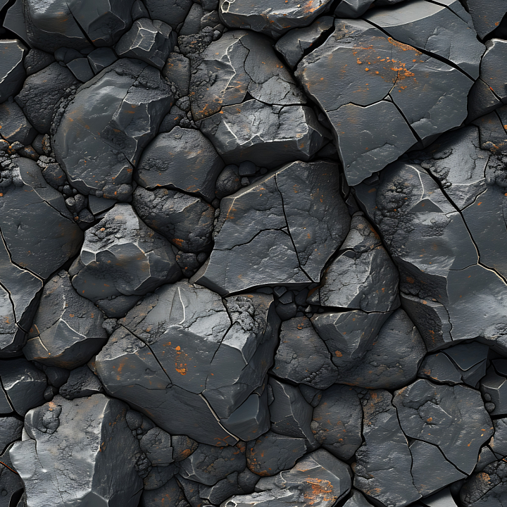 Fractured Basalt Rock With Dark Cracked Stones seamless PBR texture preview