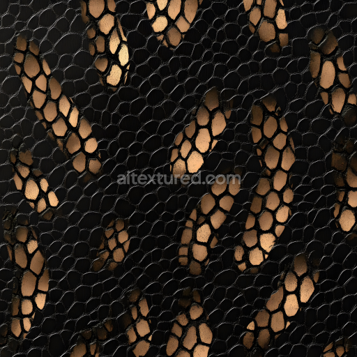 Seamless 3D reptile cracked skin PBR texture with glossy black and tan scales