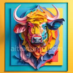 seamless Seamless 3D PBR Texture of Abstract Origami-Style Colorful Buffalo Head texture 8k free download PBR