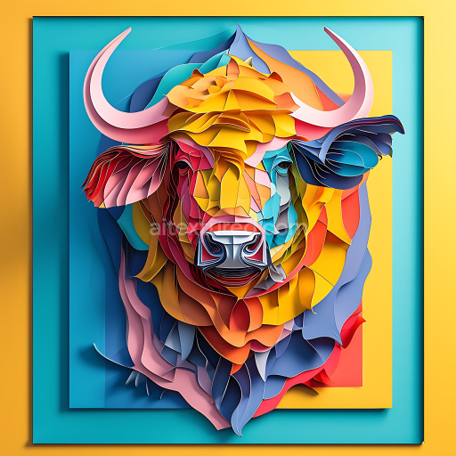 Seamless 3D PBR Texture of Abstract Origami-Style Colorful Buffalo Head