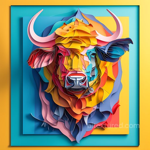Animal - Seamless 3D PBR Texture of Abstract Origami-Style Colorful Buffalo Head texture preview
