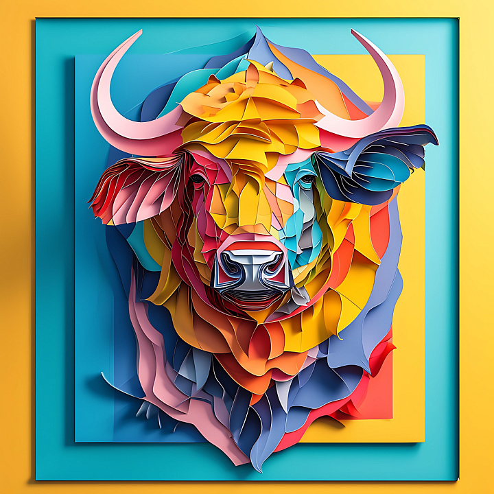 Animal of Abstract Origami-Style Colorful Buffalo Head seamless PBR texture preview
