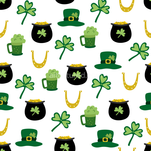 Seamless 3D PBR St Patrick Digital Paper Texture with Lucky Icons