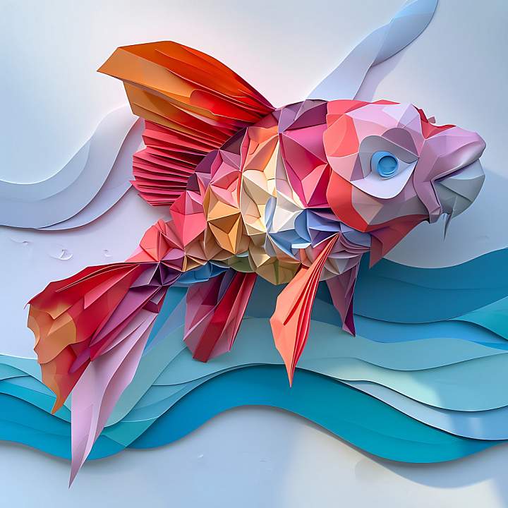Animal of Origami-style Colorful Blobfish with Geometric Folds seamless PBR texture preview