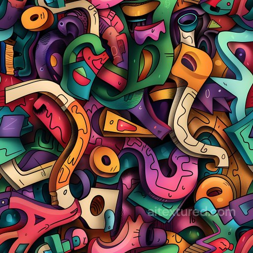 Seamless 3D PBR Texture Featuring Colorful Abstract Graffiti Shapes texture preview