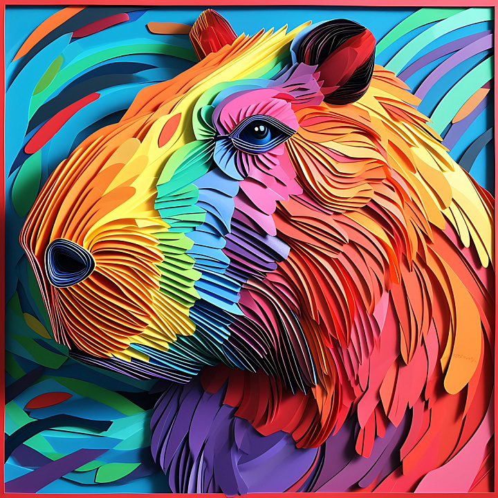 Animal of Vibrant Multicolored Capybara Inspired Origami Fur seamless PBR texture preview