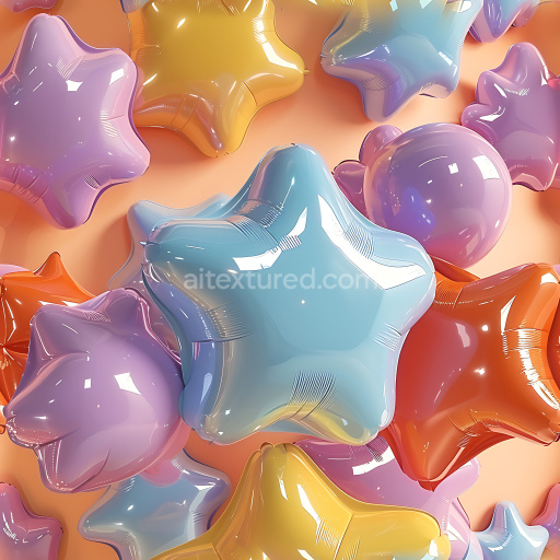 Seamless 3D Inflated PBR Texture of Multicolored Star-Shaped Vinyl Balloons