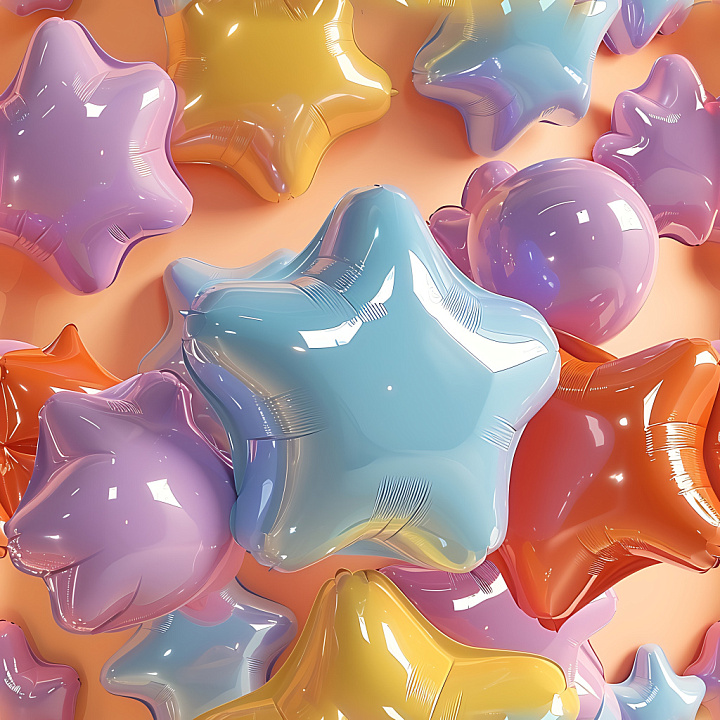 Inflated of Multicolored Star-Shaped Vinyl Balloons seamless PBR texture preview