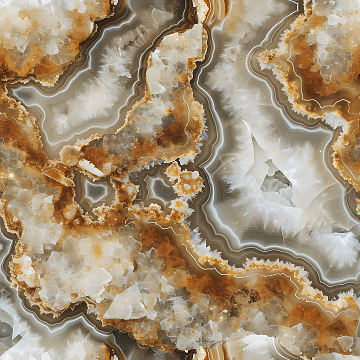 Agate Stone Featuring Brown and White Crystal Patterns seamless PBR texture preview