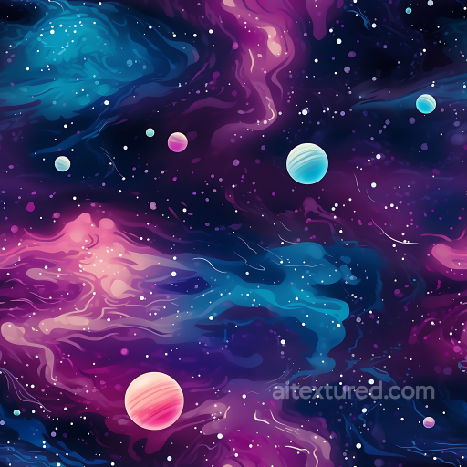 Space PBR Texture Featuring Colorful Nebula Clouds and Stylized Planets seamless Star, space, planets PBR texture