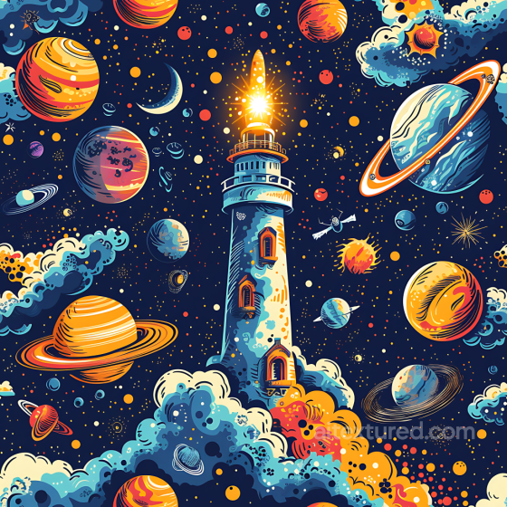 Space Texture Featuring Cosmic Lighthouse with Planets & Nebulae Star, space, planets texture preview