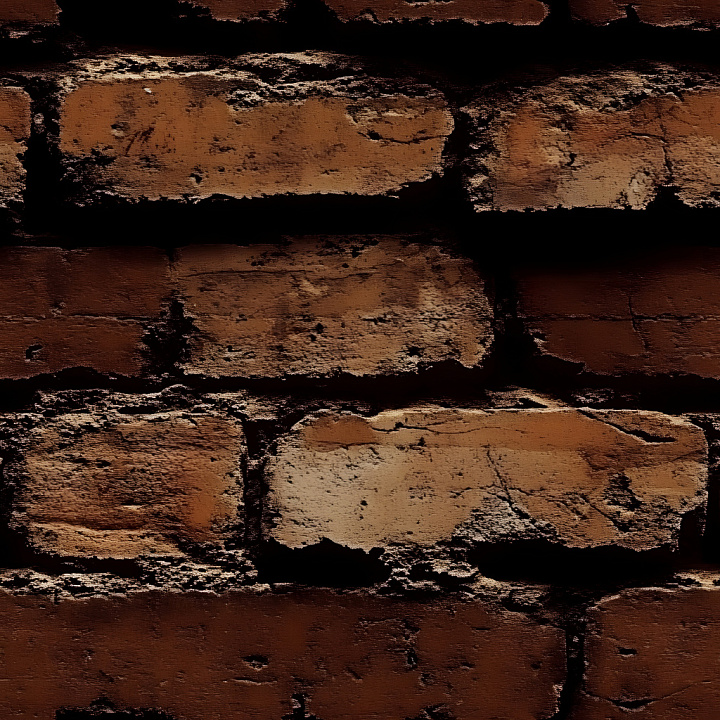Cracked Brick Wall with Weathered Red and Brown Tones seamless PBR texture preview
