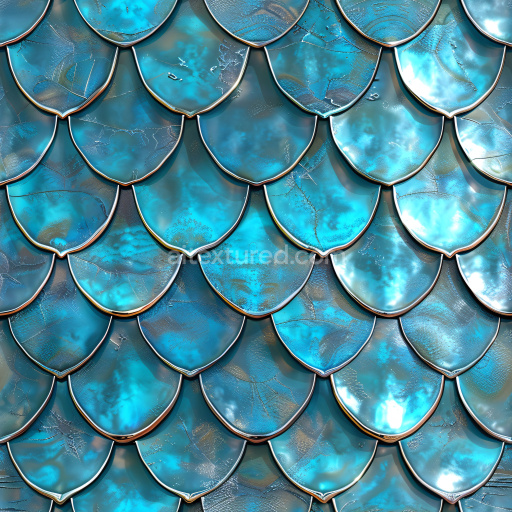Seamless 3D PBR Texture of Glossy Blue Overlapping Scales with Reflective Detailing