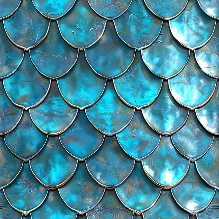 Glossy Blue Overlapping Scales with Reflective Detailing seamless PBR texture preview