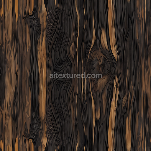 Seamless 3D Charred Dark Wood Planks PBR Texture with Distinctive Grain Patterns