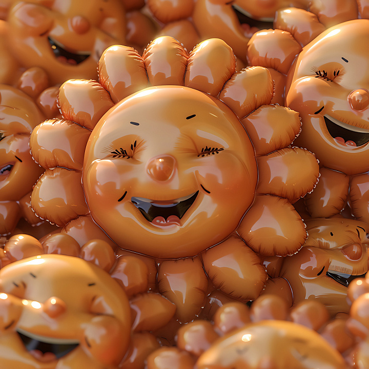 Inflated Toy Balloon with Glossy Orange Smiling Faces seamless PBR texture preview
