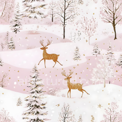 seamless Seamless 3D PBR Texture of Snowy Winter Forest with Golden Deer Pattern texture 8k free download PBR