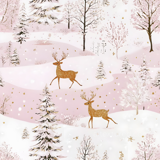 All Christmas Digital paper Texture of Snowy Winter Forest with Golden Deer Pattern seamless All Christmas Digital paper PBR texture