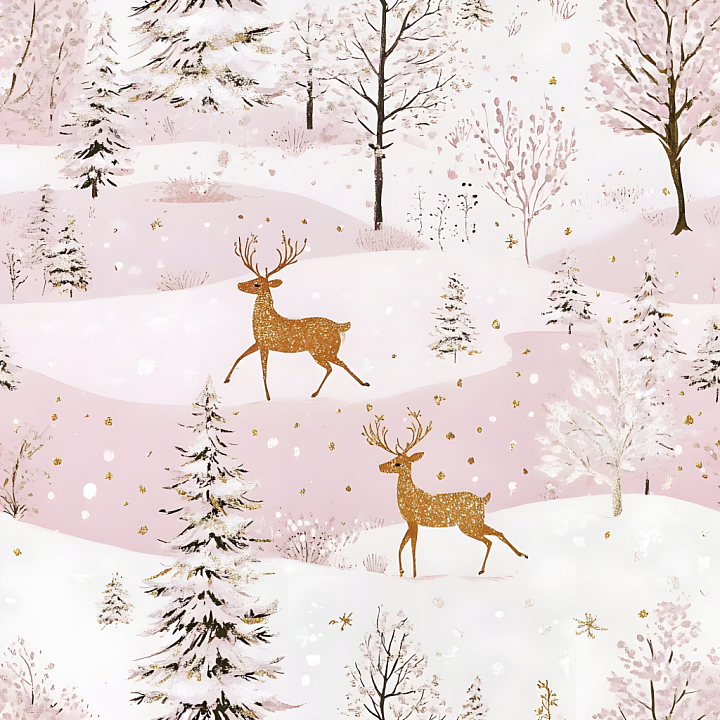 All Christmas Digital paper of Snowy Winter Forest with Golden Deer Pat… seamless PBR texture preview