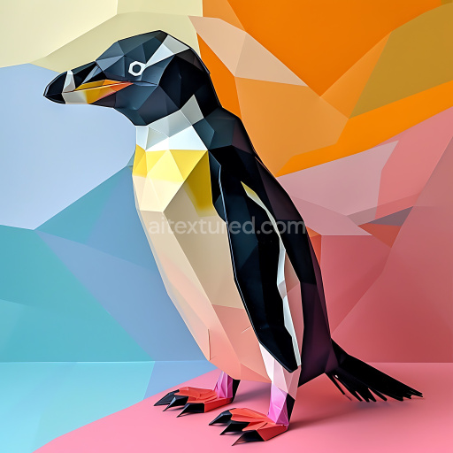 Seamless 3D PBR low-poly Chinstrap Penguin texture in geometric style