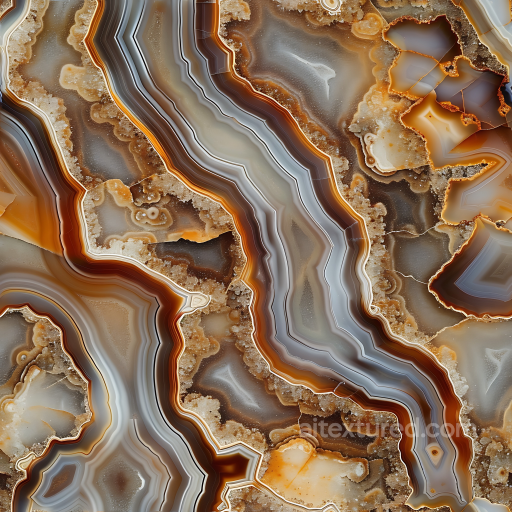 Agate Stone Texture Featuring Intricate Layered Bands and Crystalline Details seamless Stone PBR texture