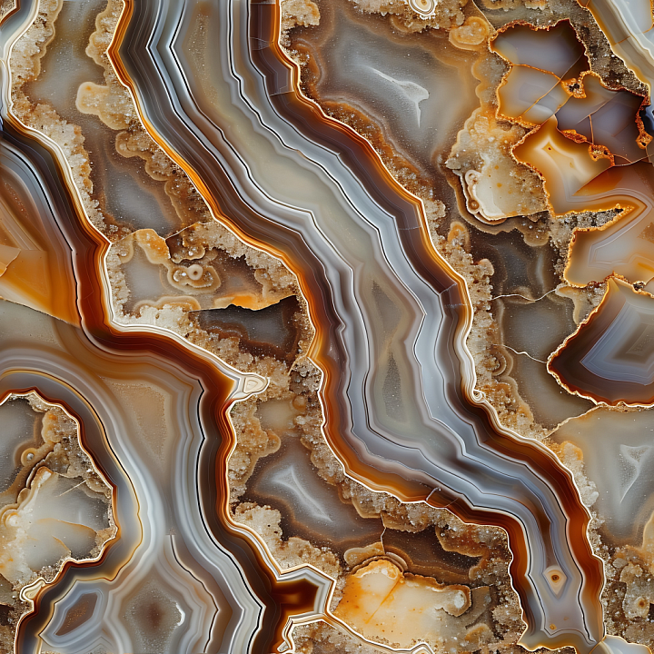 Agate Stone Featuring Intricate Layered Bands and Crystalline Details seamless PBR texture preview