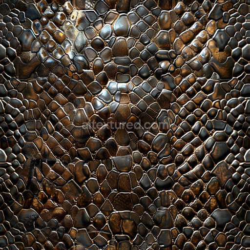 Seamless 3D PBR glossy reptile-inspired brown leather texture with natural grain