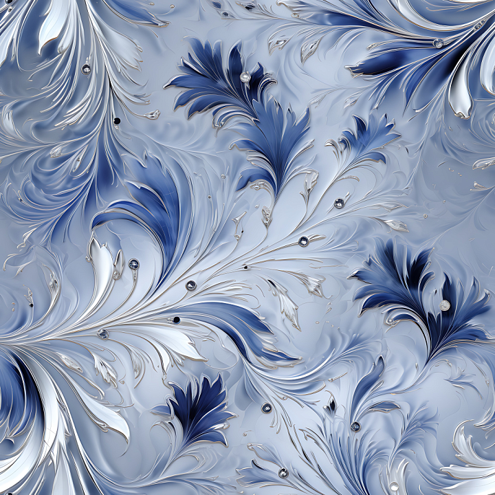 Blue and Silver Marble with Ornamental Veins seamless PBR texture preview