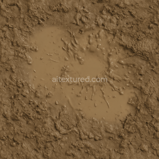 Seamless 3d texture pbr 8k of muddy puddle surface with muddy water and mud splashed
