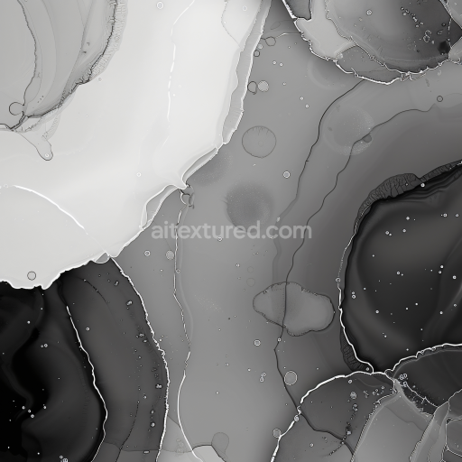 Seamless 3D Alcohol Ink PBR Texture Featuring Elegant Monochrome Swirls and Fluid Layers