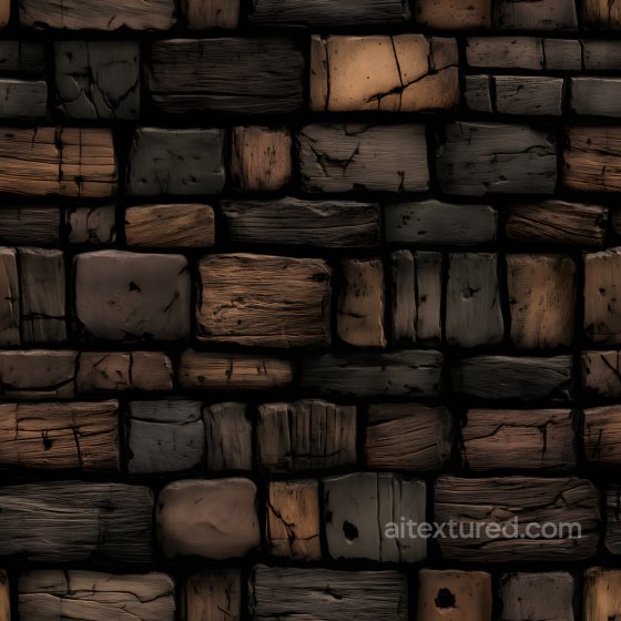 Cracked and Holes PBR Texture Featuring Dark Wooden Bricks with Weathered Grain Brick texture preview