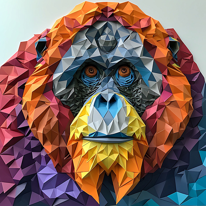 Animal of Bornean Orangutan Origami Style with Geometric Facets seamless PBR texture preview