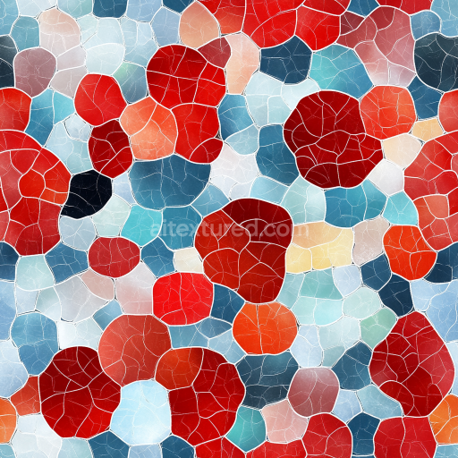Seamless 3D Mosaic PBR Texture of Blue and Red Irregular Stone Chips with Crackled Finish texture preview