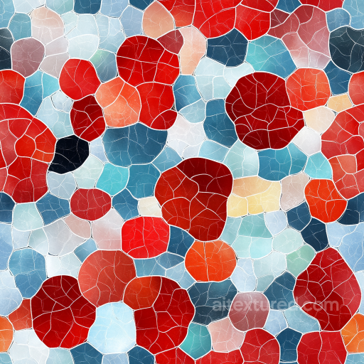 Mosaic PBR Texture of Blue and Red Irregular Stone Chips with Crackled Finish seamless Mosaic PBR texture