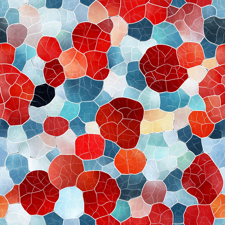 Mosaic of Blue and Red Irregular Stone Chips with Crackled Finish seamless PBR texture preview