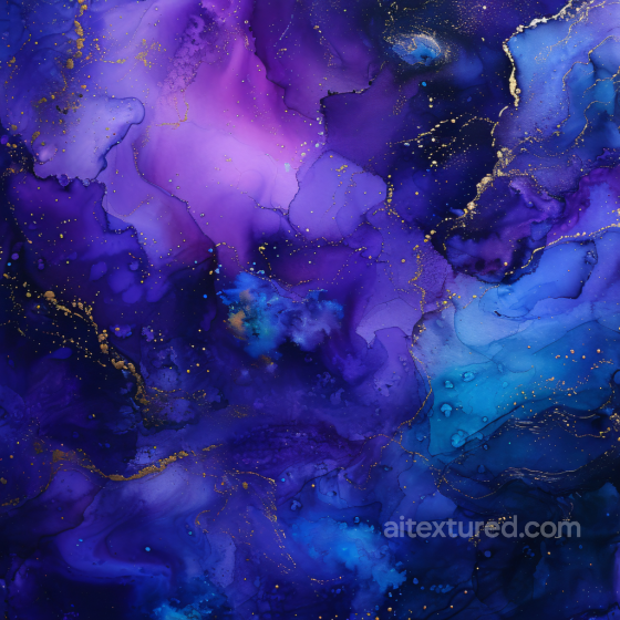 Alcohol Ink PBR Texture with Deep Blue and Purple Fluid Swirls and Gold Veining Alcohol ink texture preview