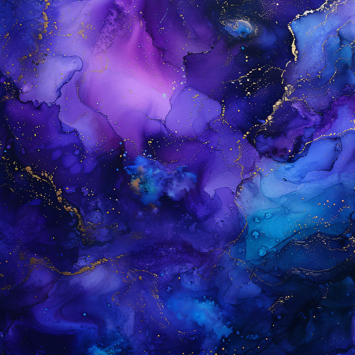 Alcohol Ink with Deep Blue and Purple Fluid Swirls and Gold Veining seamless PBR texture preview