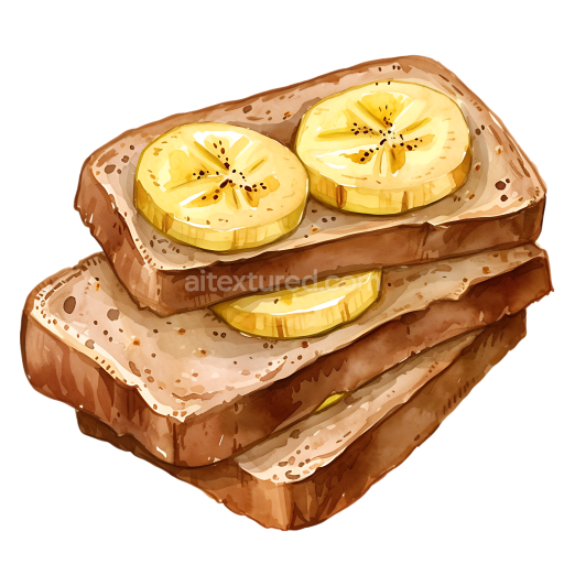 Breakfast Banana Bread Slices with Fresh Banana Illustration