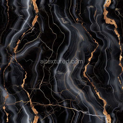 Seamless 3D Black Marble PBR Texture with Swirling Gold Veins and Glossy Finish