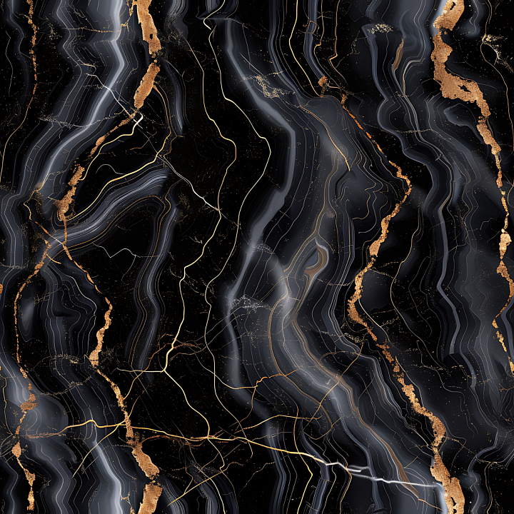 Black Marble with Swirling Gold Veins and Glossy Finish seamless PBR texture preview