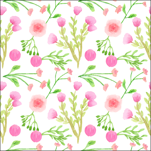 Seamless 3D PBR Texture with Pink Watercolor Flowers and Greenery