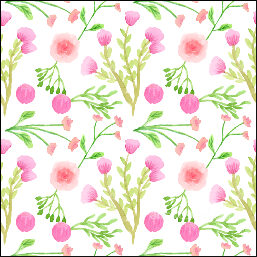 with Pink Watercolor Flowers and Greenery seamless Pink Flower PBR texture