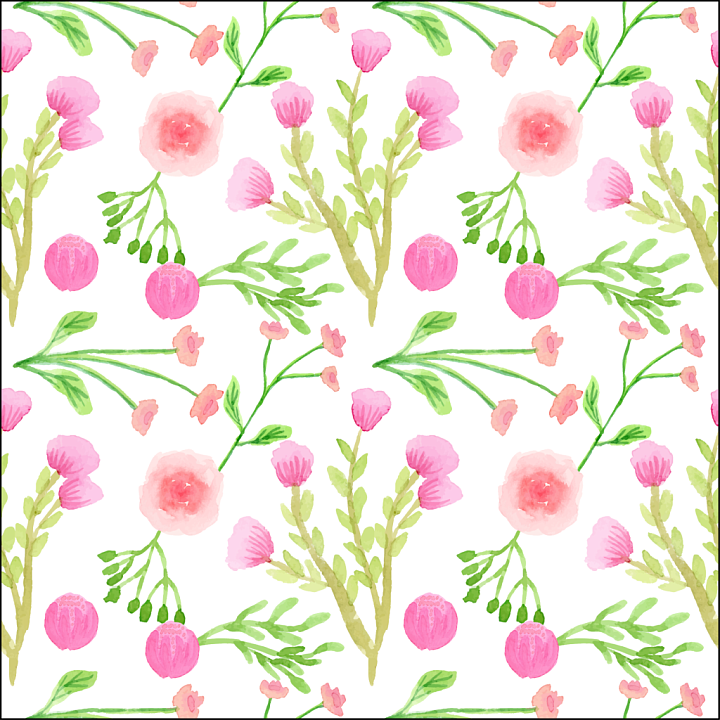 with Pink Watercolor Flowers and Greenery seamless PBR texture preview