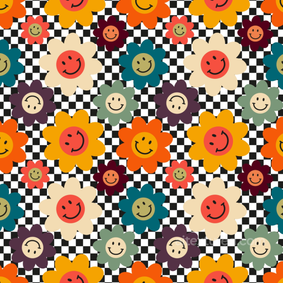 Happy Face Floral Pattern Texture with Checkerboard Background Happy Face pattern texture preview