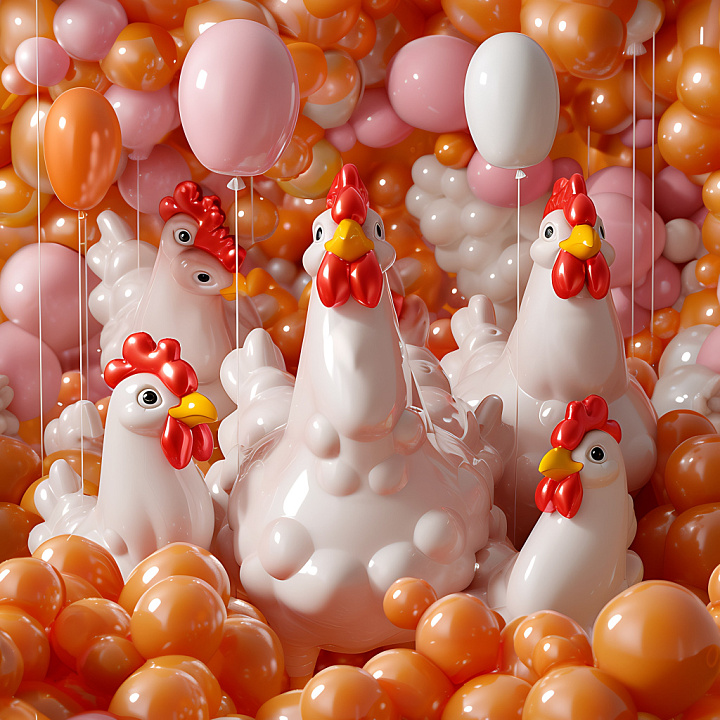 Inflated Puffy Balloon Plastic in White, Pink & Orange seamless PBR texture preview