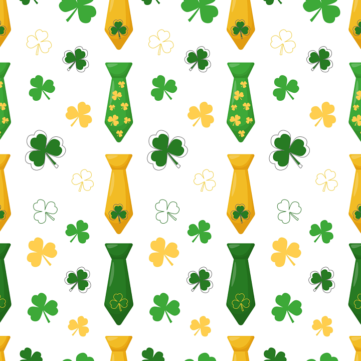 Fabric Featuring St Patrick Tie and Clover Motifs seamless PBR texture preview