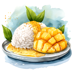seamless Watercolor Style Mango Sticky Rice Breakfast Illustration texture 8k free download PBR