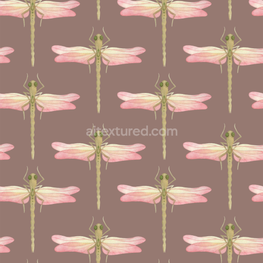 Preview — Seamless 3D PBR Texture Featuring Soft Brown Background with Watercolor Dragonfly Pattern